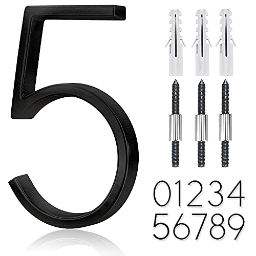 OLADOT 5" Stainless Steel Floating House Number, Metal Modern House Numbers, Mailbox Decor Number with Nail Kit, Coated Black, 911 Visibility Signage (5) - Image 1