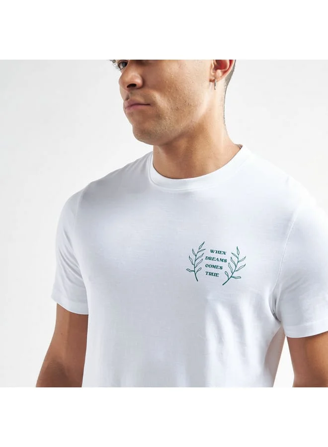 Splash FAV Slogan Print Crew Neck T-shirt with Short Sleeves