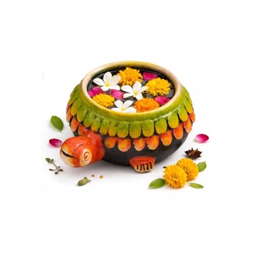 SHOPMEFAST Hand-Painted Terracotta Bowl - 7" Decorative Urli Centerpiece with Turtle Design, Perfect for Home & Garden, Ideal for Floating Candles & Flowers - Image 1