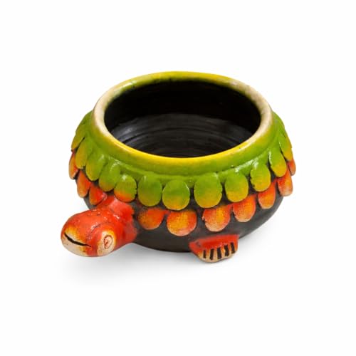 SHOPMEFAST Hand-Painted Terracotta Bowl - 7" Decorative Urli Centerpiece with Turtle Design, Perfect for Home & Garden, Ideal for Floating Candles & Flowers - Image 2
