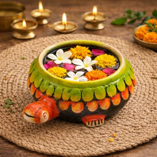 SHOPMEFAST Hand-Painted Terracotta Bowl - 7" Decorative Urli Centerpiece with Turtle Design, Perfect for Home & Garden, Ideal for Floating Candles & Flowers - Image 5