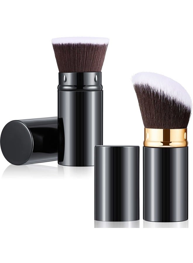 Tessco 2 Pcs Retractable/Nonretractile Kabuki Brush Angled Foundation Makeup Brushes Portable Travel Bronzer Blush Brush with Cover for Blush Bronzer Buffing Loose Powder Cream(Classic Style) - Image 1