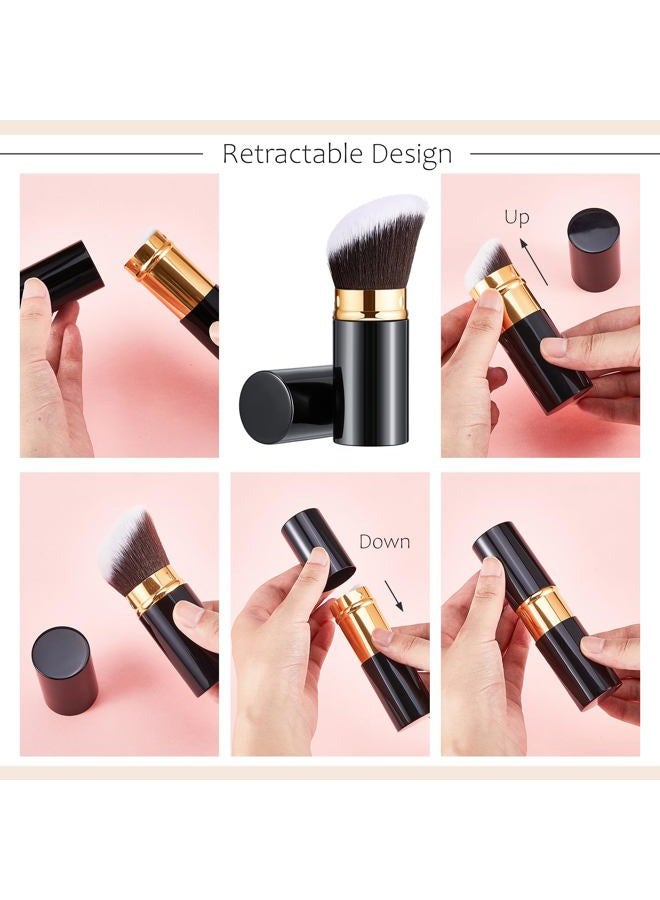 Tessco 2 Pcs Retractable/Nonretractile Kabuki Brush Angled Foundation Makeup Brushes Portable Travel Bronzer Blush Brush with Cover for Blush Bronzer Buffing Loose Powder Cream(Classic Style) - Image 3