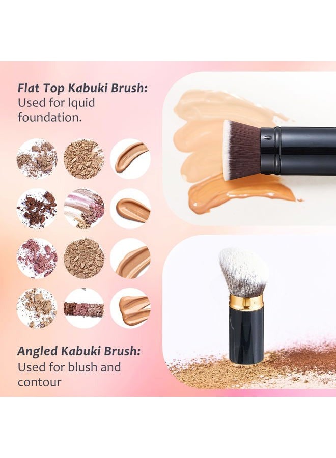 Tessco 2 Pcs Retractable/Nonretractile Kabuki Brush Angled Foundation Makeup Brushes Portable Travel Bronzer Blush Brush with Cover for Blush Bronzer Buffing Loose Powder Cream(Classic Style) - Image 5