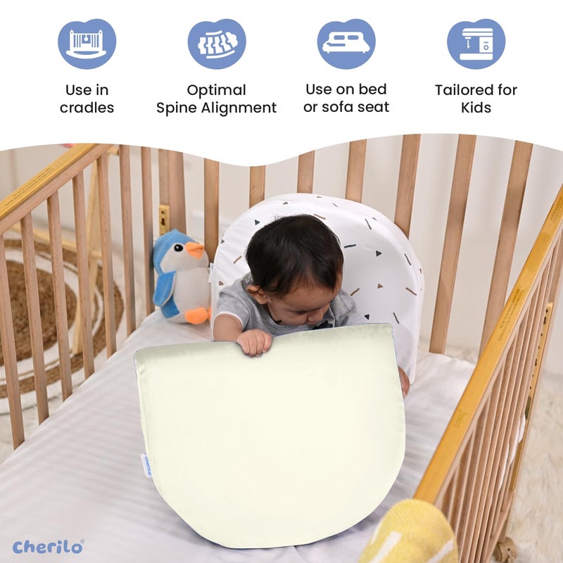 Cherilo C Shaped Elevated Wedge Pillow for Baby Crib & Mattress, Helps to Elevate Baby for Acid Reflux, Colic, GERD, Heat Burn & Vomiting | 15" x 12" x 3" | - With Removable Velvet Cover - Cream - Image 2