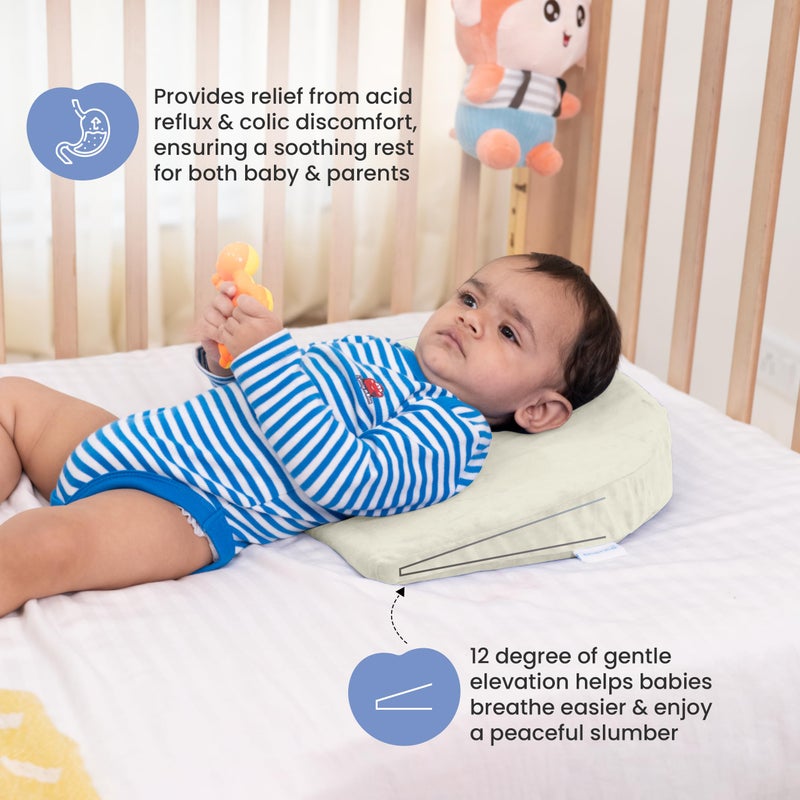 Cherilo C Shaped Elevated Wedge Pillow for Baby Crib & Mattress, Helps to Elevate Baby for Acid Reflux, Colic, GERD, Heat Burn & Vomiting | 15" x 12" x 3" | - With Removable Velvet Cover - Cream - Image 3