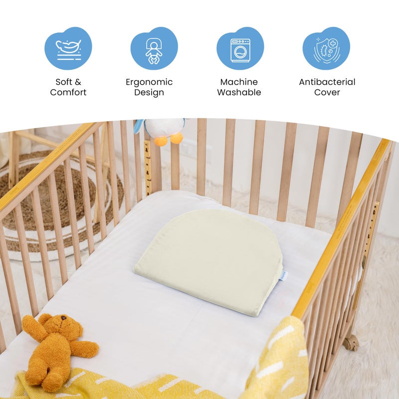 Cherilo C Shaped Elevated Wedge Pillow for Baby Crib & Mattress, Helps to Elevate Baby for Acid Reflux, Colic, GERD, Heat Burn & Vomiting | 15" x 12" x 3" | - With Removable Velvet Cover - Cream - Image 4