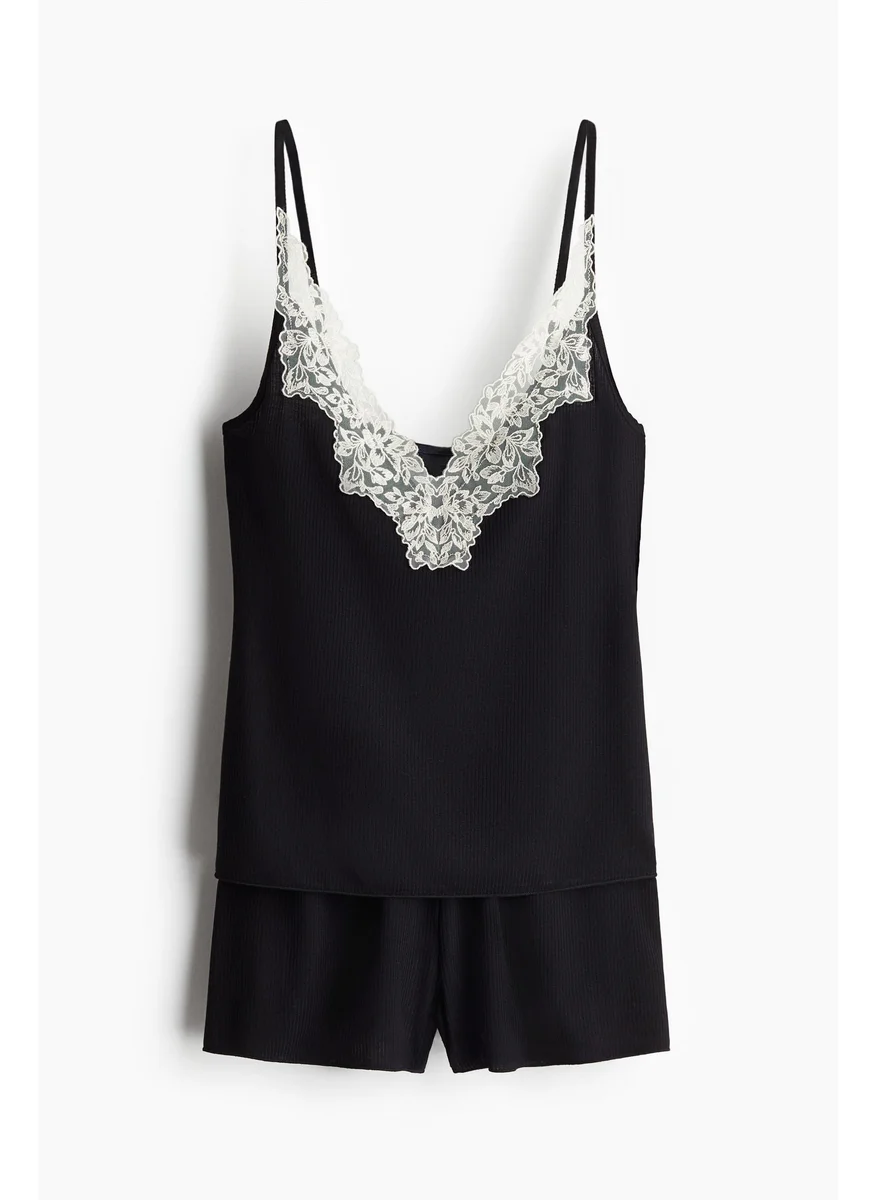 H&M Lace-Trimmed Ribbed Pyjamas