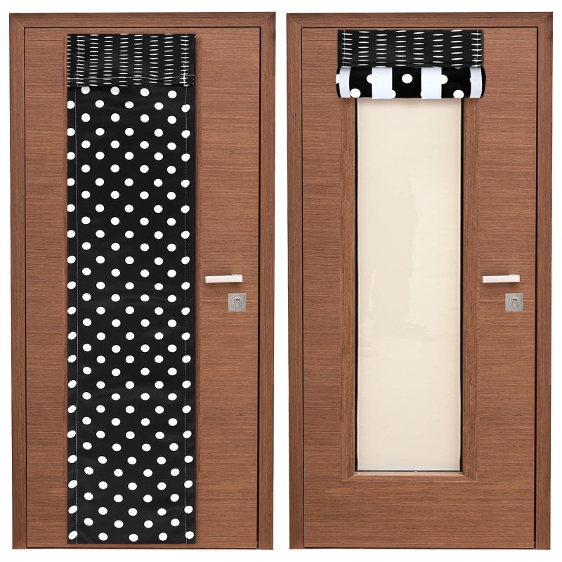 Leinuosen 2 Pcs Classroom Door Window Cover Curtains Blackout Lockdown Shades for Glass Doors Window Covering Darkening Blackout Drapes for Nursery Teacher Office Decor 8 x 36 Inches (Dots) - Image 1