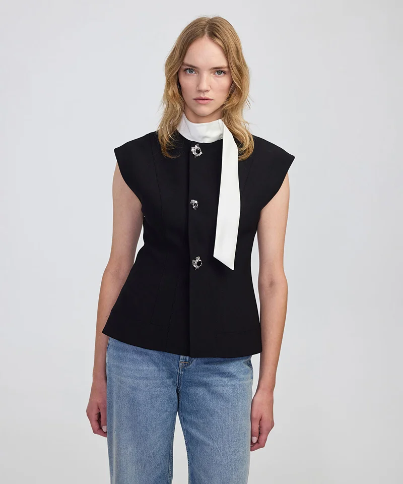 Ipekyol Jewel-Button Color-Block Vest