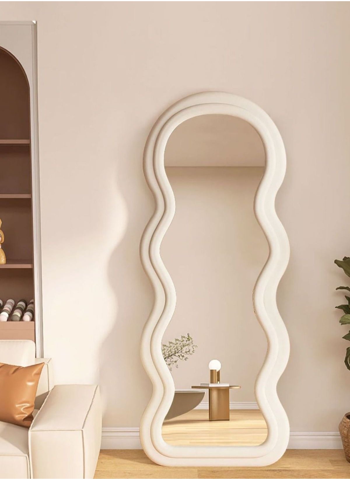 Merry Moments Big Waves Mirror Full Length Mirror Leaning Against Wall Large Irregular Bedroom Mirror Floor Mirror Dressing Mirror Wall Mounted Mirror Offwhite Colour Size 60x160cm Type A 