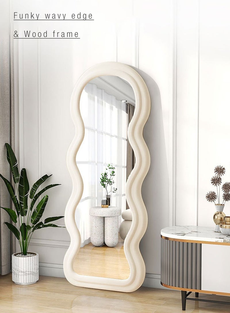 Merry Moments Big Waves Mirror Full Length Mirror Leaning Against Wall Large Irregular Bedroom Mirror Floor Mirror Dressing Mirror Wall Mounted Mirror Offwhite Colour Size 60x160cm Type A - Image 2