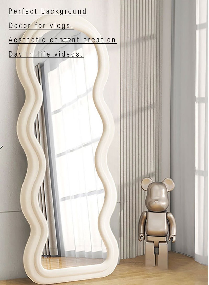 Merry Moments Big Waves Mirror Full Length Mirror Leaning Against Wall Large Irregular Bedroom Mirror Floor Mirror Dressing Mirror Wall Mounted Mirror Offwhite Colour Size 60x160cm Type A - Image 3