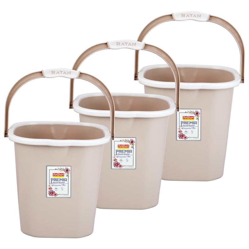 RATAN PLASTICWARE Premia Bucket 18L X 3 Desert RoseLight Weight and Easy to CarryPerfect for Use in Bathrooms Kitchen Wet Utility Areas