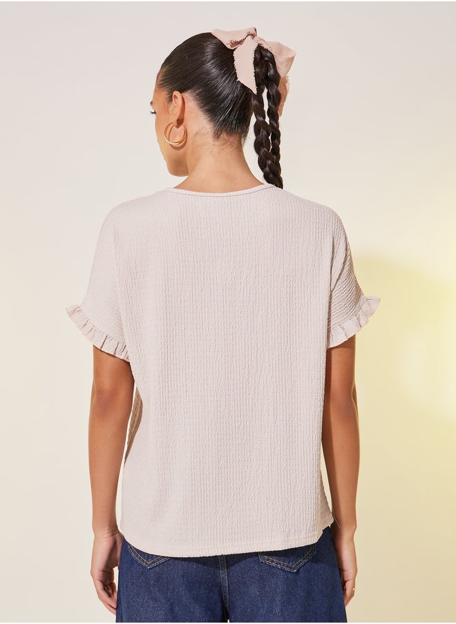 Take Two Texture Solid Round Neck Loose Fit T-Shirt  - Image 4