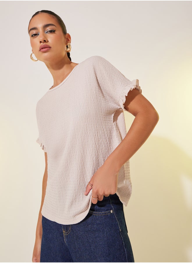 Take Two Texture Solid Round Neck Loose Fit T-Shirt  - Image 1