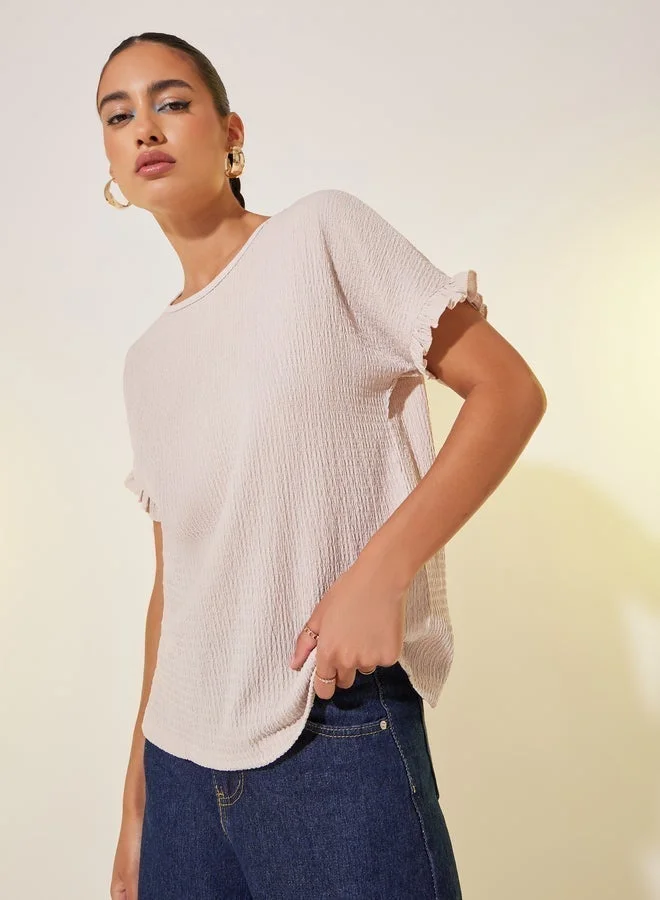 Take Two Texture Solid Round Neck Loose Fit T-Shirt