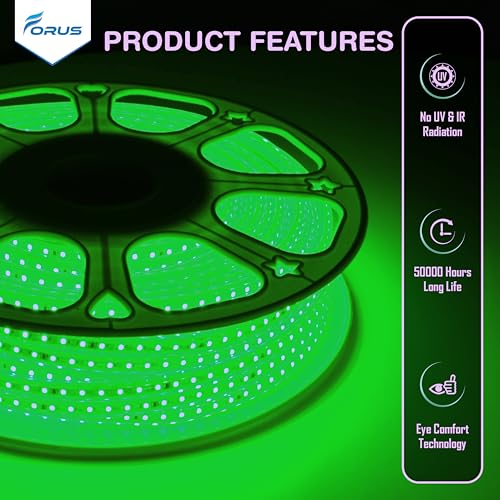 Forus LED Rope Light 5 Meter 6 Month Warranty, Outdoor Waterproof Decorative Cove Lights for Ceiling, Balcony, Home Decor, Interior Decoration, Flexible Profile Light for Diwali, Christmas -Green - Image 3