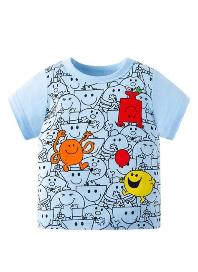 YUNIQEE Blue Printed Short Sleeve Crew Neck T-Shirt