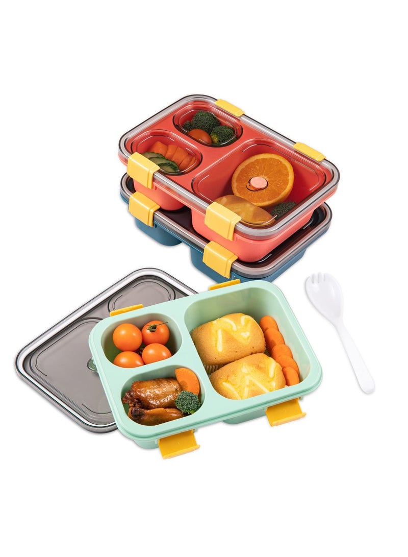 XiuWoo 3 Pack Bento Lunch Box For Kid Adults Toddler, with Compartments Reusable Food Containers Meal Prep for School, Work, and Travel, Set of 3,Microwave,Dishwasher,BPA Free - Image 1