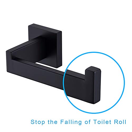 TASTOS Toilet Paper Holder Matte Black, Toilet Tissue Roll Holders Dispenser and Hangers Wall Mounted for Bathroom & Kitchen, Stainless Steel Modern Square Style - Image 5