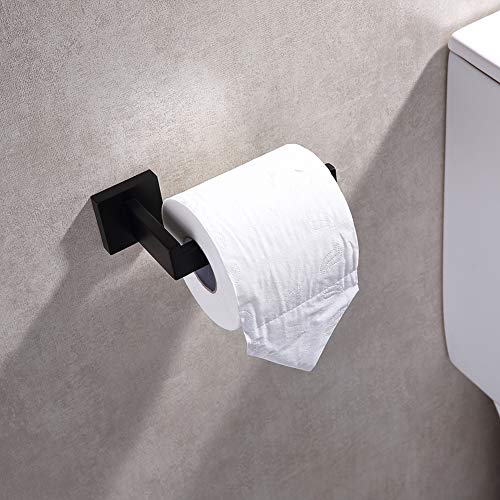 TASTOS Toilet Paper Holder Matte Black, Toilet Tissue Roll Holders Dispenser and Hangers Wall Mounted for Bathroom & Kitchen, Stainless Steel Modern Square Style - Image 3