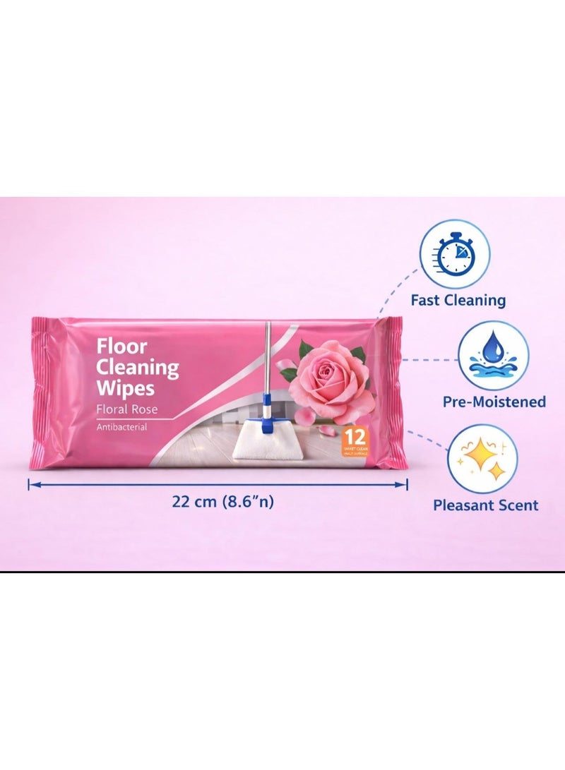 Floor Cleaning Wet Wipes Rose Scent 12 Sheets 60×40cm Disposable Floor Wipes - Image 2