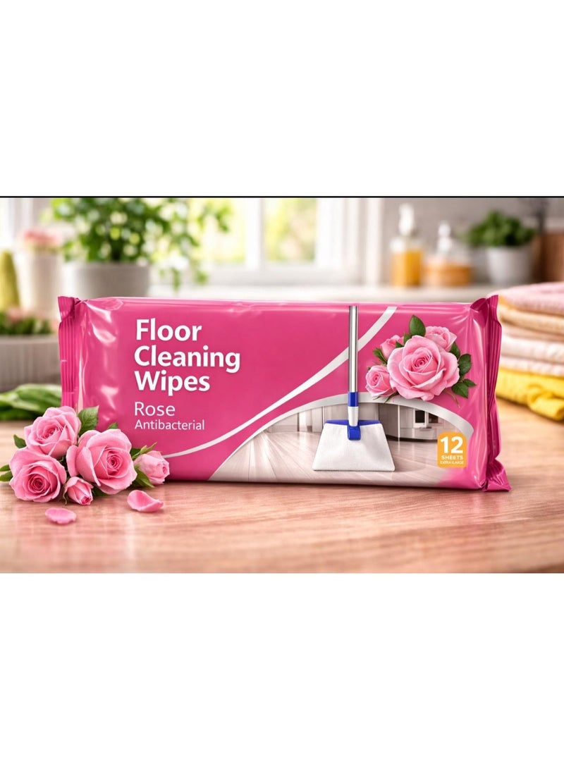 Floor Cleaning Wet Wipes Rose Scent 12 Sheets 60×40cm Disposable Floor Wipes - Image 1