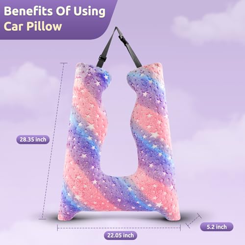 FAIORD Car Pillow for Kids, Travel Pillow with Adjustable Strap, Kids Floor Pillows Cushions for Adults and Children to Support Head and Body Road Trip Essentials (Multicolor) - Image 4