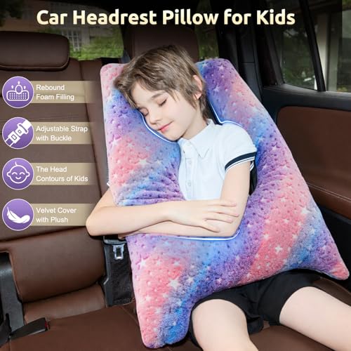 FAIORD Car Pillow for Kids, Travel Pillow with Adjustable Strap, Kids Floor Pillows Cushions for Adults and Children to Support Head and Body Road Trip Essentials (Multicolor) - Image 2