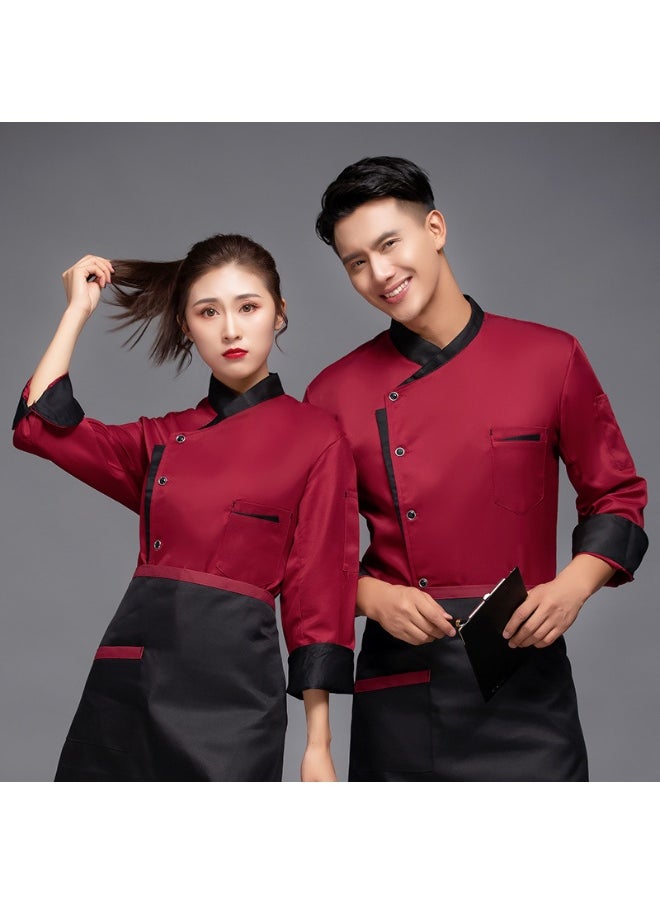 NIBEMINENT Fall Winter Chef Shirt Long Sleeve Loose Stand Collar Satin Single-breasted Pocket Solid Color Breathable Soft Unisex Kitchen  - Image 1
