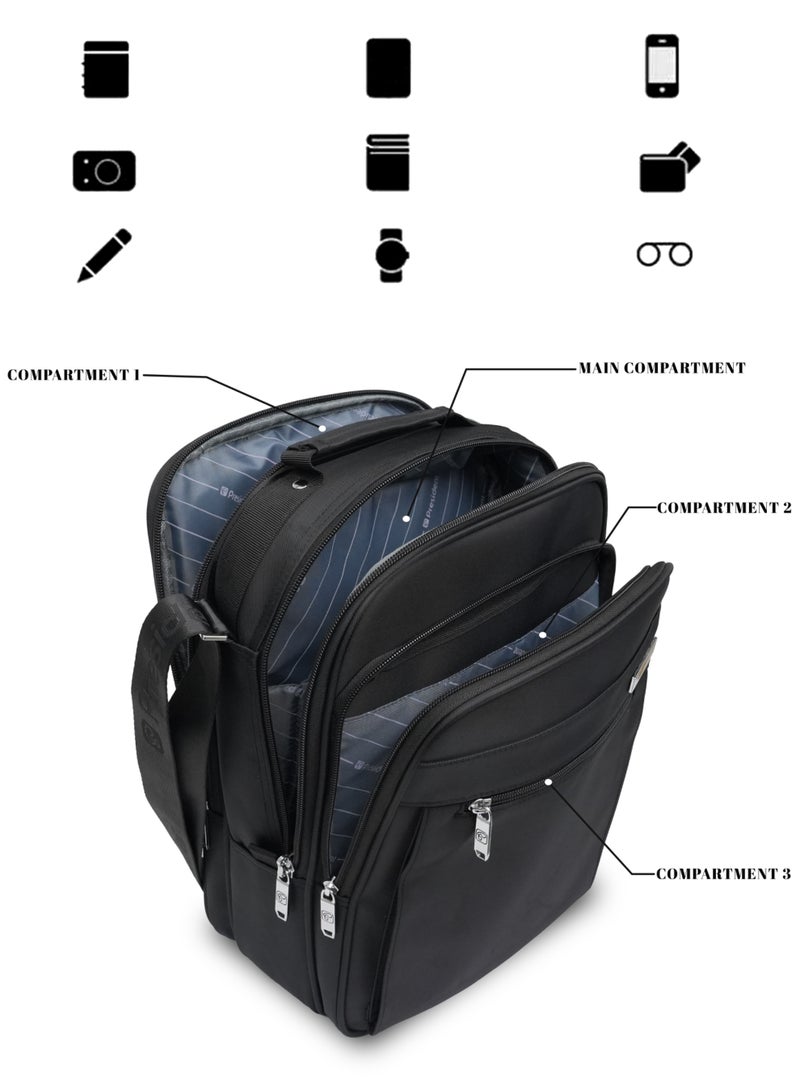 President Men's Crossbody Messenger Bag, Nylon water resistant- Black (Model 5143) | Large Capacity Shoulder Bag - Image 2