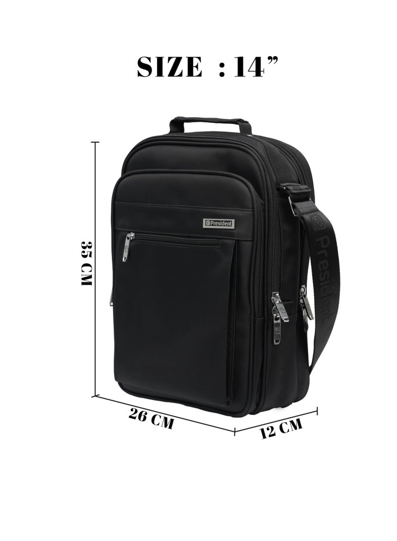 President Men's Crossbody Messenger Bag, Nylon water resistant- Black (Model 5143) | Large Capacity Shoulder Bag - Image 4