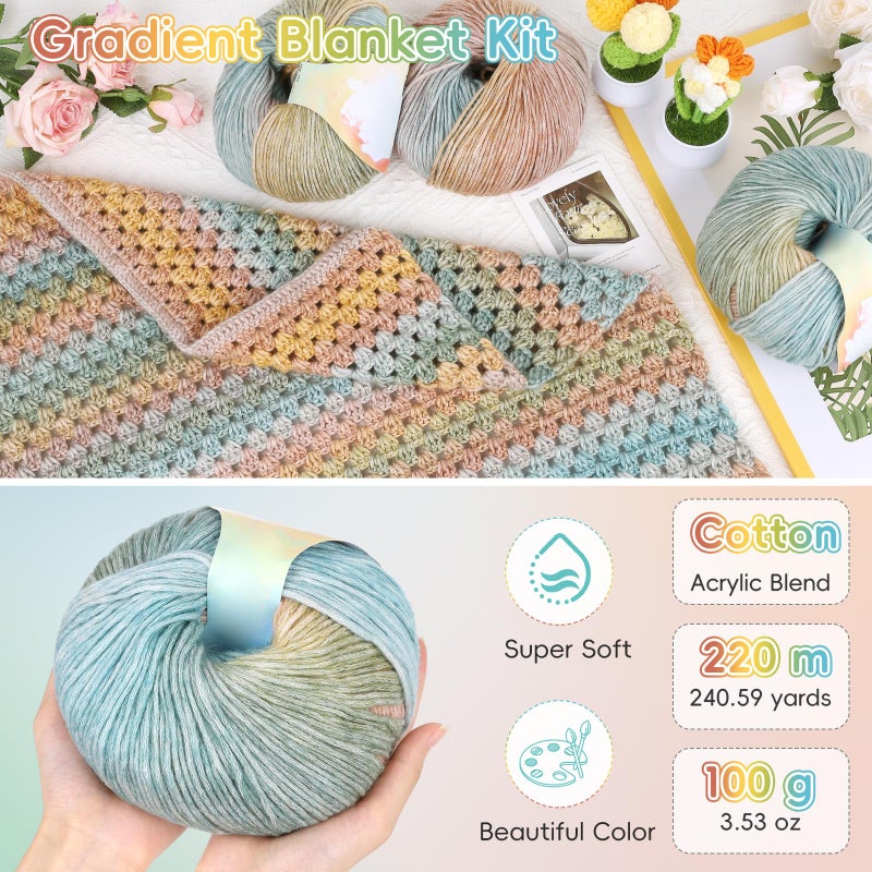 Aeelike Blanket Crochet Kit for Beginners, Super Easy Crochet Blanket Kit with Soft & Colorful Gradient Yarns Detailed Video Tutorials Crocheting Accessories, Classical Gradient & Ideal Gift - Image 3