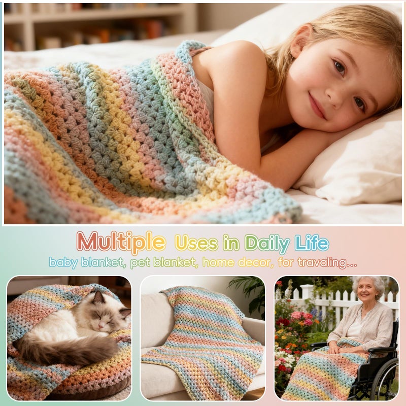 Aeelike Blanket Crochet Kit for Beginners, Super Easy Crochet Blanket Kit with Soft & Colorful Gradient Yarns Detailed Video Tutorials Crocheting Accessories, Classical Gradient & Ideal Gift - Image 5