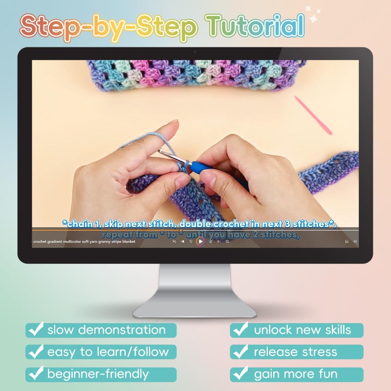 Aeelike Blanket Crochet Kit for Beginners, Super Easy Crochet Blanket Kit with Soft & Colorful Gradient Yarns Detailed Video Tutorials Crocheting Accessories, Classical Gradient & Ideal Gift - Image 4