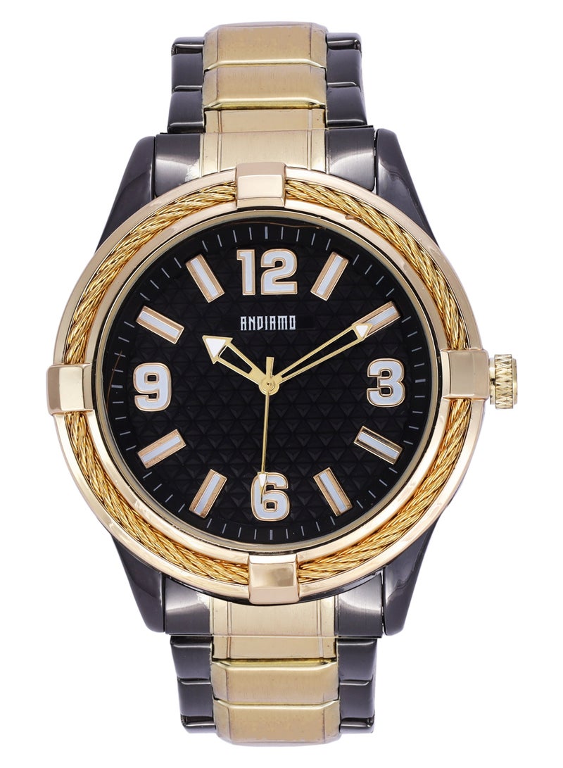 ANDIAMO Men's Black Dial Gold & Black Band Watches