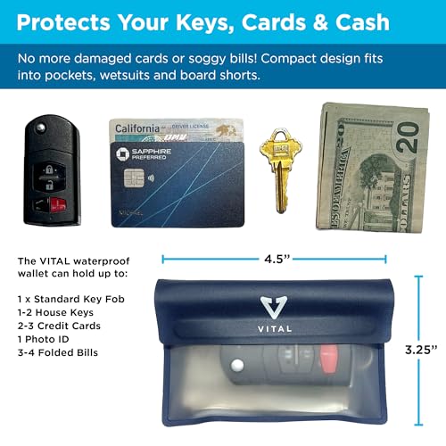 VITAL Waterproof Wallet for Swimming Small Waterproof Key Holder Pouch Submersible Floating Rain Water Proof Surfing Car Key Fob Case Dry Bag with Wrist Ankle Strap - Image 3