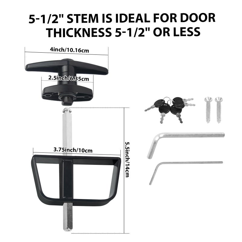BTEOBFY Shed Door Latch T-Handle Lock Kit With 5 Keys Bteobfy 5-1/2"" Stem Storage Barn Shed Door Hardware Lock Set For Playhouses Chicken Coops Camper (Black) - Image 2