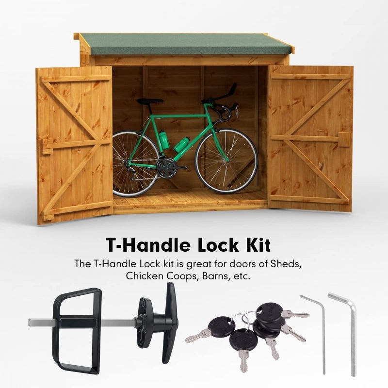 BTEOBFY Shed Door Latch T-Handle Lock Kit With 5 Keys Bteobfy 5-1/2"" Stem Storage Barn Shed Door Hardware Lock Set For Playhouses Chicken Coops Camper (Black) - Image 4