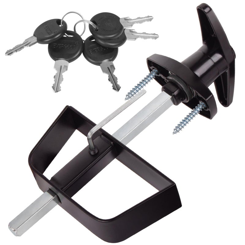 BTEOBFY Shed Door Latch T-Handle Lock Kit With 5 Keys Bteobfy 5-1/2"" Stem Storage Barn Shed Door Hardware Lock Set For Playhouses Chicken Coops Camper (Black) - Image 1