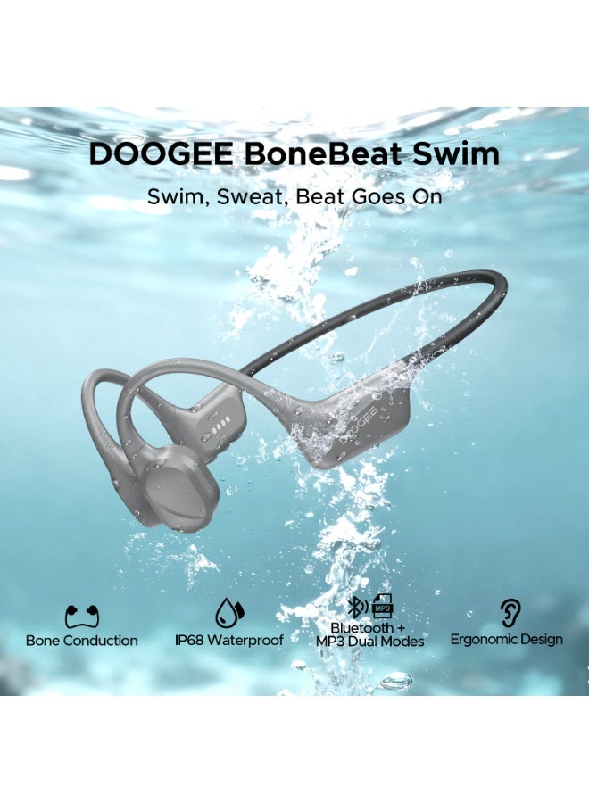 DOOGEE Bone Conduction Headphones, IP68 Waterproof Wireless Swimming Earphones Bluetooth 5.4, Skin-Friendly Silicone, 32GB MP3 Mode, Open-Back Sports Headphones for Bass - Image 2