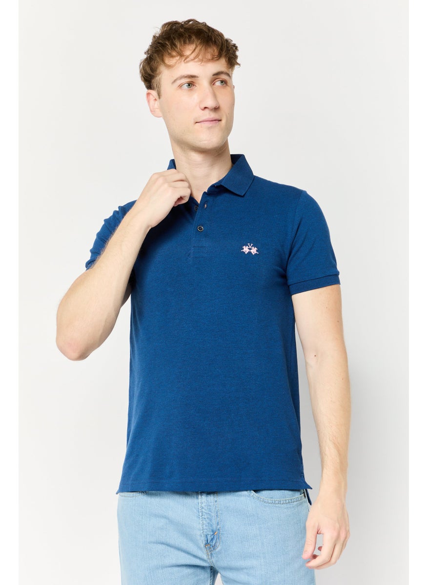 La Martina Men Regular Fit Embroidered Logo Short Sleeves Polo Shirt, Blue  - Image 1