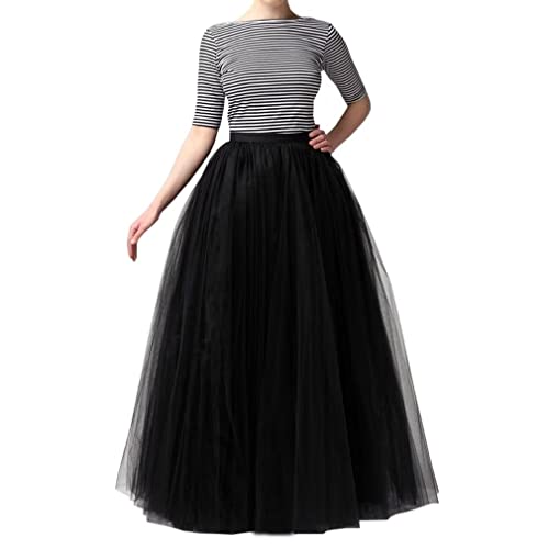 WDPL Women's Long Tutu Tulle Skirt A Line Floor Length Skirts (Black, Medium) - Image 1