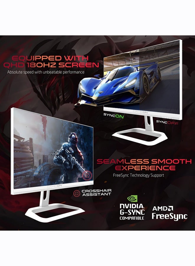 GAMEON 27-Inch QHD Gaming Monitor, Artic Pro Series 180Hz, 0.3ms MPRT, Fast IPS Panel, HDR, FreeSync & G-Sync Compatible, HDMI 2.1, PS5 Ready White - Image 3