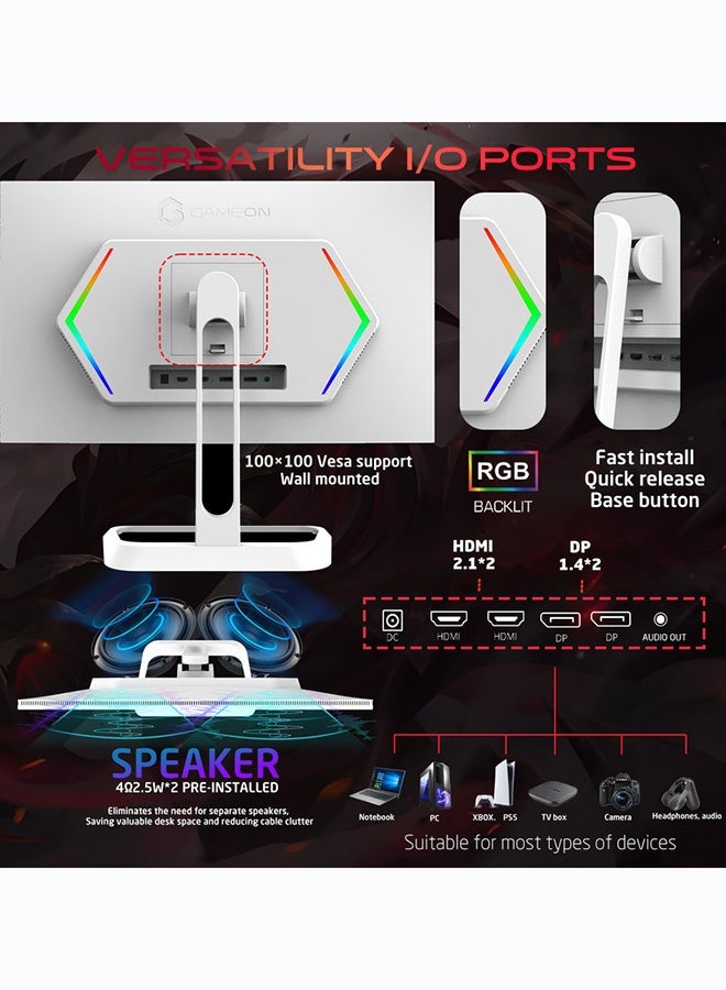GAMEON 27-Inch QHD Gaming Monitor, Artic Pro Series 180Hz, 0.3ms MPRT, Fast IPS Panel, HDR, FreeSync & G-Sync Compatible, HDMI 2.1, PS5 Ready White - Image 5