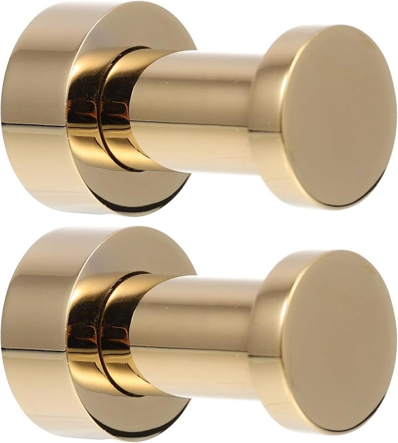 Gold Round Brass Towel Hooks 2pcs Over Door Bathroom Wall Hangers for Towels Coats - Image 1