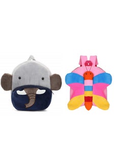 Blue Tree blue tree Kids School Bag Combo Soft Plush Backpack Cartoon Bags Mini Travel Bag for Children Girls Boys (Ch Elephant & Pink Buttterfly)  - Image 1