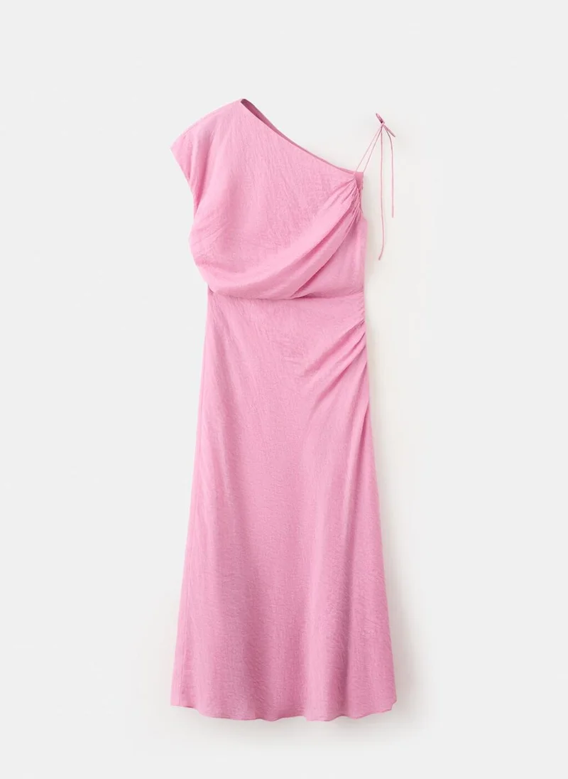 Mango bright pink Asymmetric Dress With Tie Detail for Women | Best Price UAE
