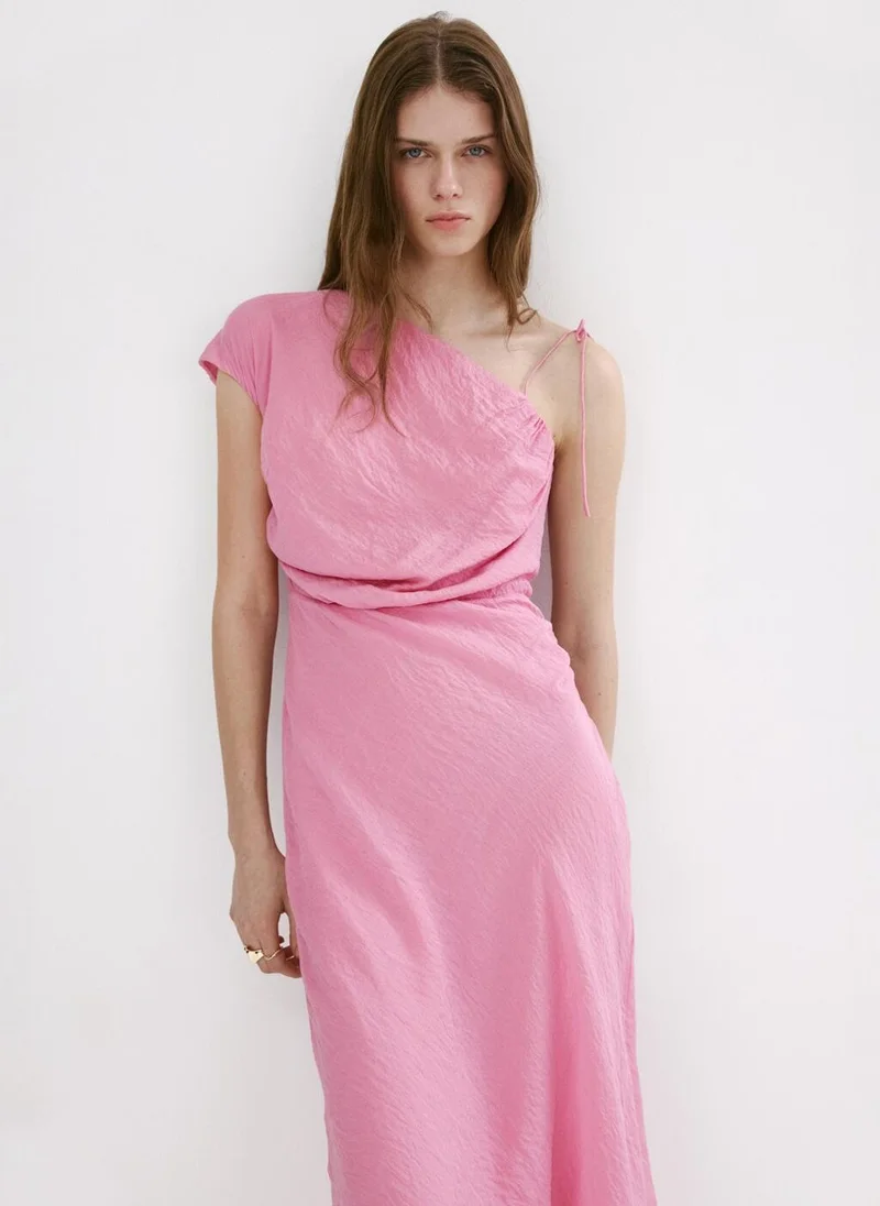 Mango bright pink Asymmetric Dress With Tie Detail for Women | Best Price UAE